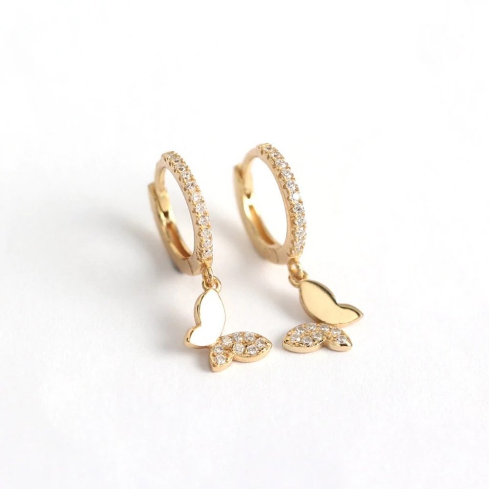 *925 Sterling Silver Diamond Butterfly Earrings A1 - Picture 7 of 8